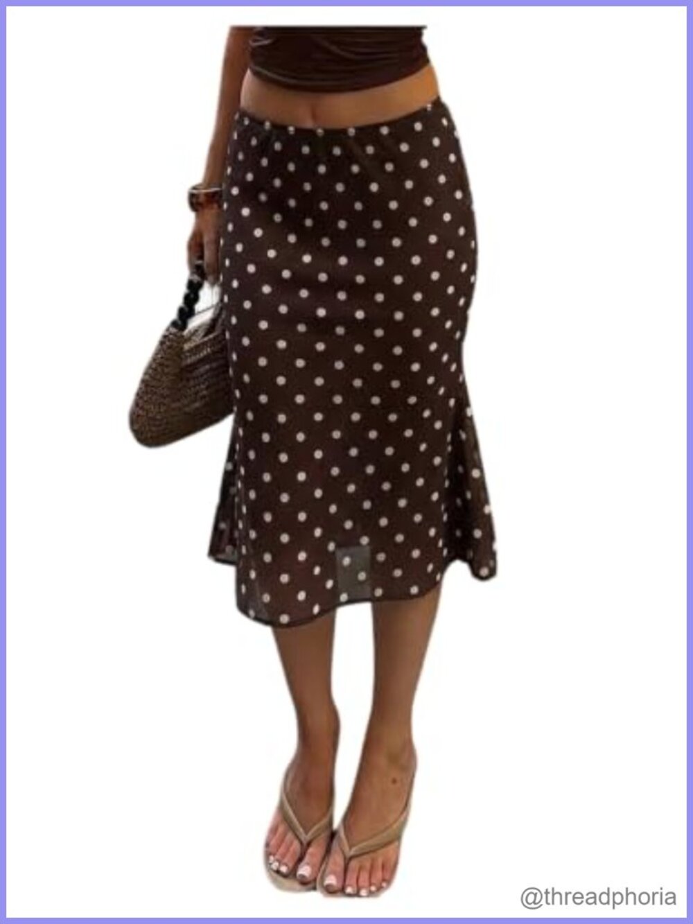 Polka Dots Midi Skirt Low Rise Fishtail Hem See Through Going Out